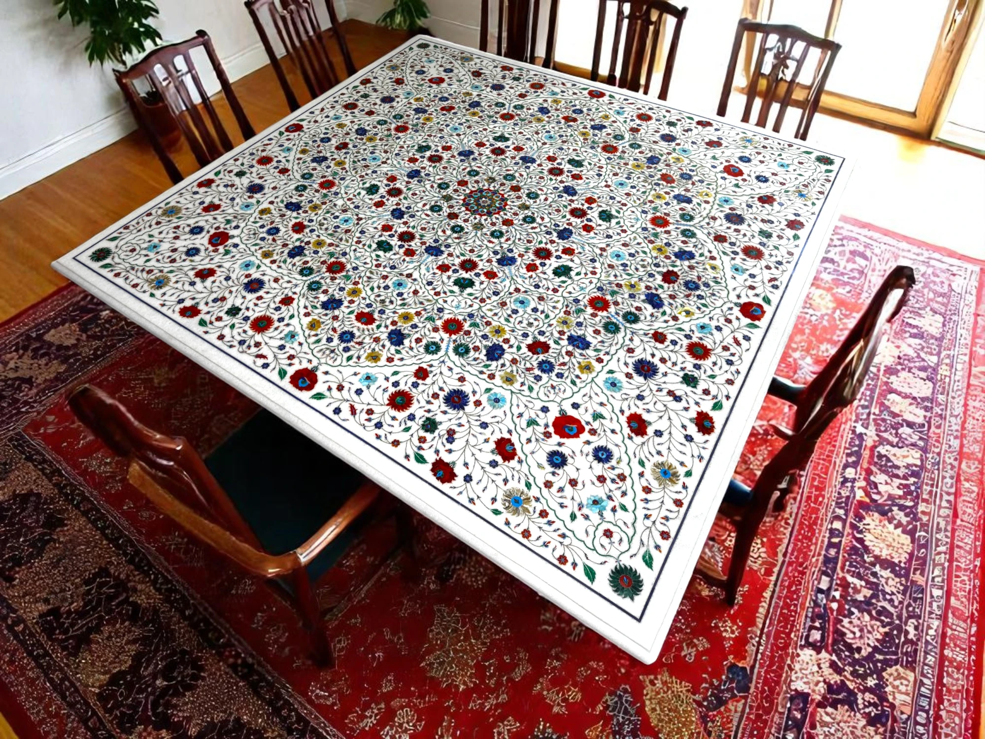 Handcrafted Square Side Table with Multi Semi-Precious Inlay – Shop Now